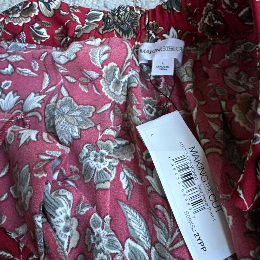 Making the Cut Size Large Season 3 Red Floral Crepe‎ Pleated Wide Leg Pants NWT - Picture 5 of 10